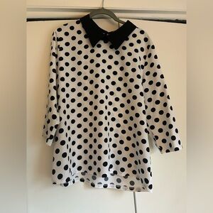 Allegra K Black and White Polka Dot Top